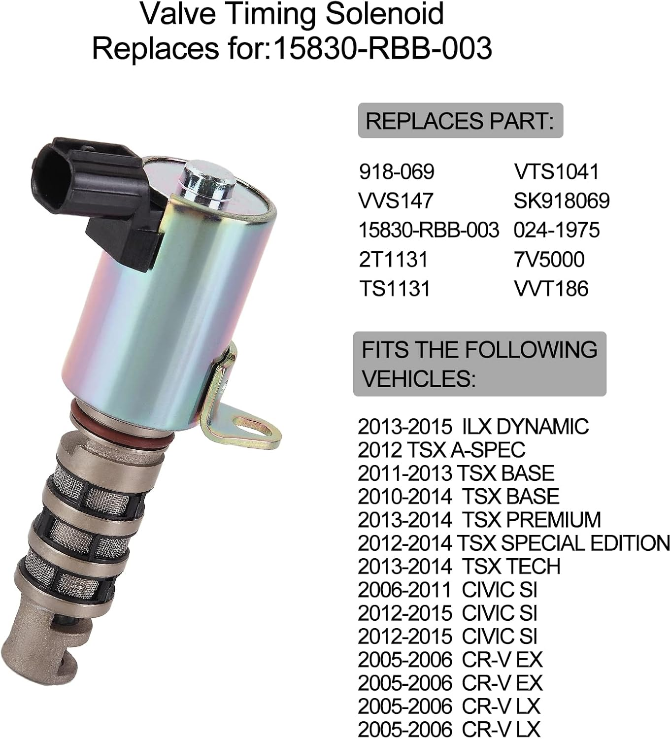 VVT Solenoid Fits for Honda Civic Si 2006-2015, CR-V EX LX 2005-2006, for Acura ILX 2013-2015, for Acura TSX 2010-2014 2.0L 2.4L, Engine Variable Valve Timing Solenoid Replace# 918-069 image number 1