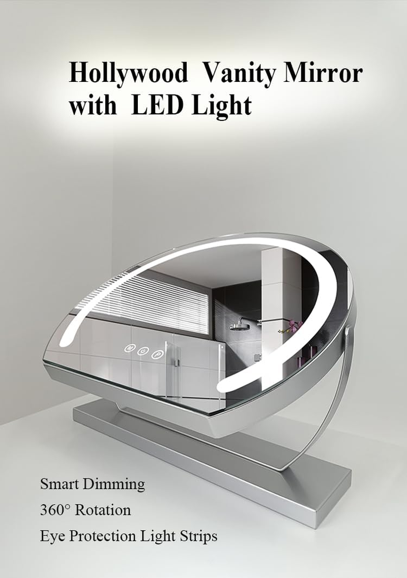 Hollywood Make up Mirror with Led Lights Lighted up Table Vanity Mirror Bedroom Dresser Big Standing Mirror (40Cm,Silver) image number 2