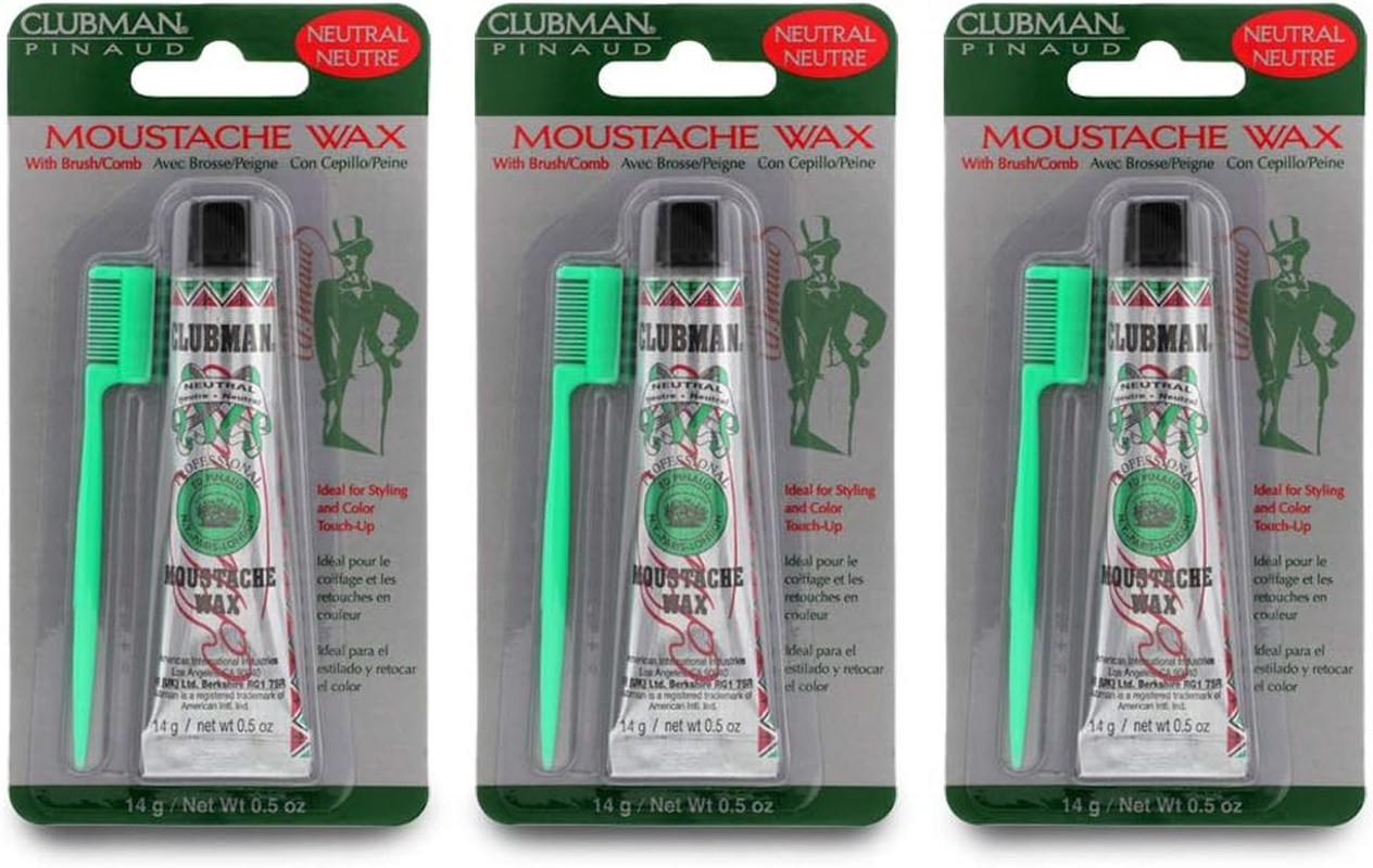 Clubman Moustache Wax Hang Pack, Neutral Color 0.5 Oz X 3 Packs