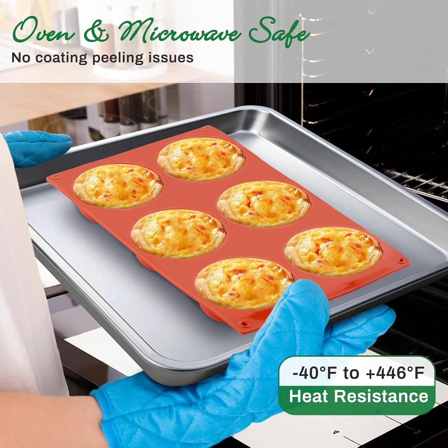 Ocmoiy Silicone Muffin Top Pans/Egg Molds for Baking Non-Stick 3" round Silicone Mold for Muffins, Eggs, Tarts, Corn Bread, 6 Cavities Whoopie Pie Pan Pack of 3