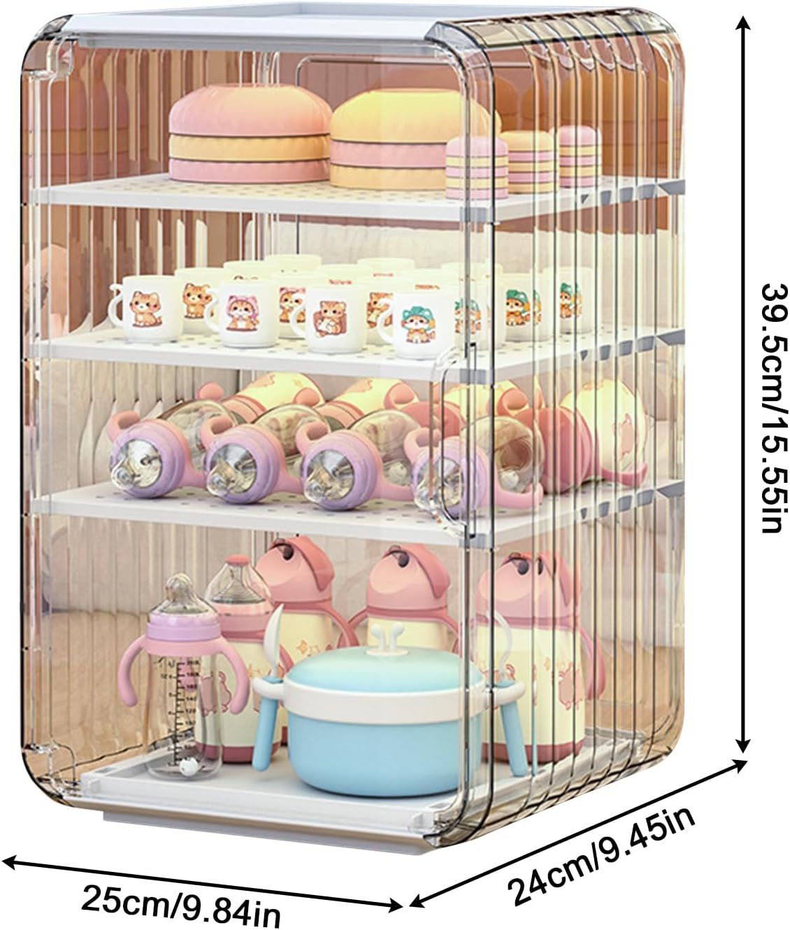 Baby Bottle Storage Organizer for Countertop Cabinet, 3/4 Layers Nursery Drying Rack Child Tableware, Baby Bottles Station Organizer Container, Space-Saving Dust Protection Clear Bottle Holder image number 1