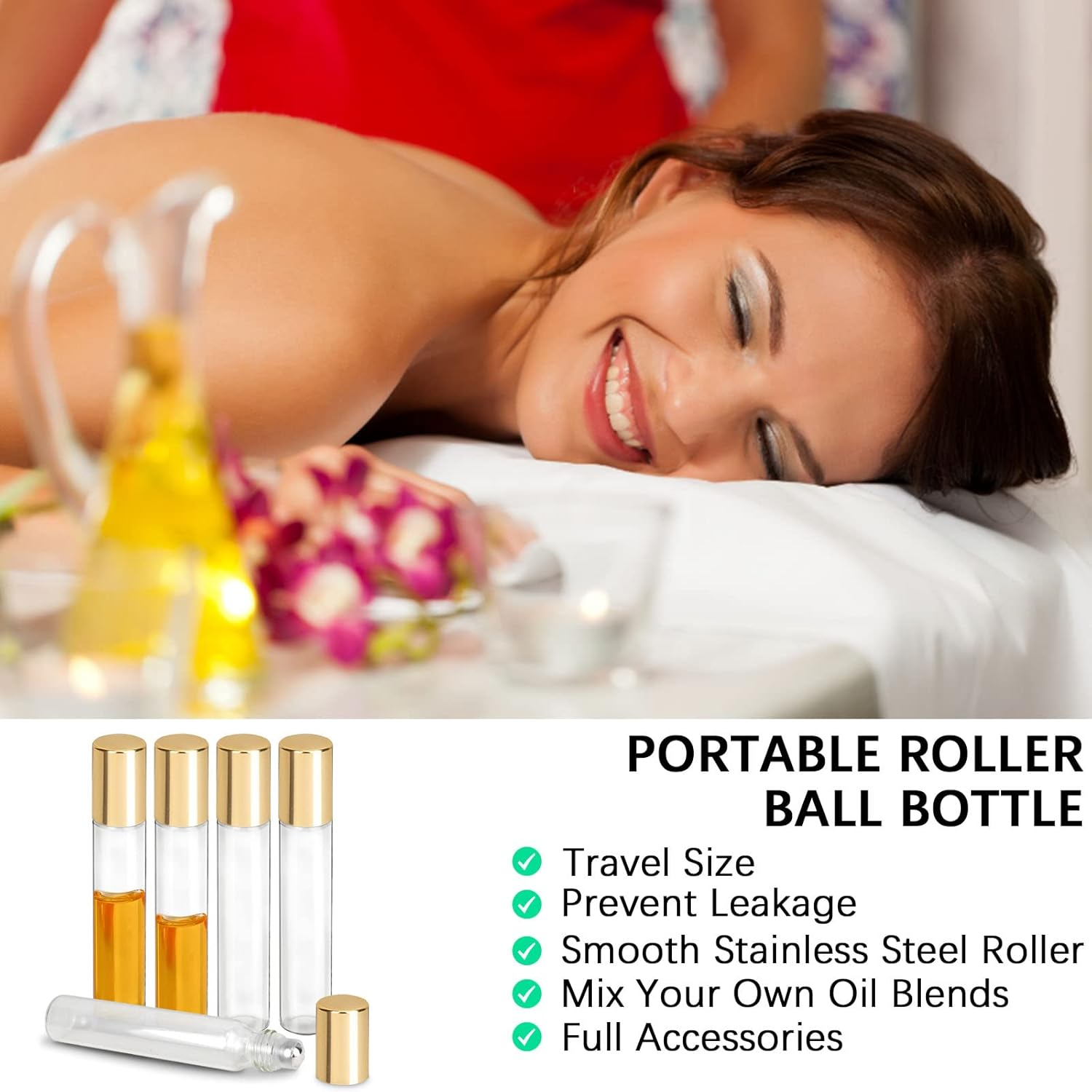12PCS Essential Oil Roller Bottle Refillable Empty Glass Bottle with Stainless Steel Rollerball, 1PC Opener and 2PCS Dropper Refillable Glass