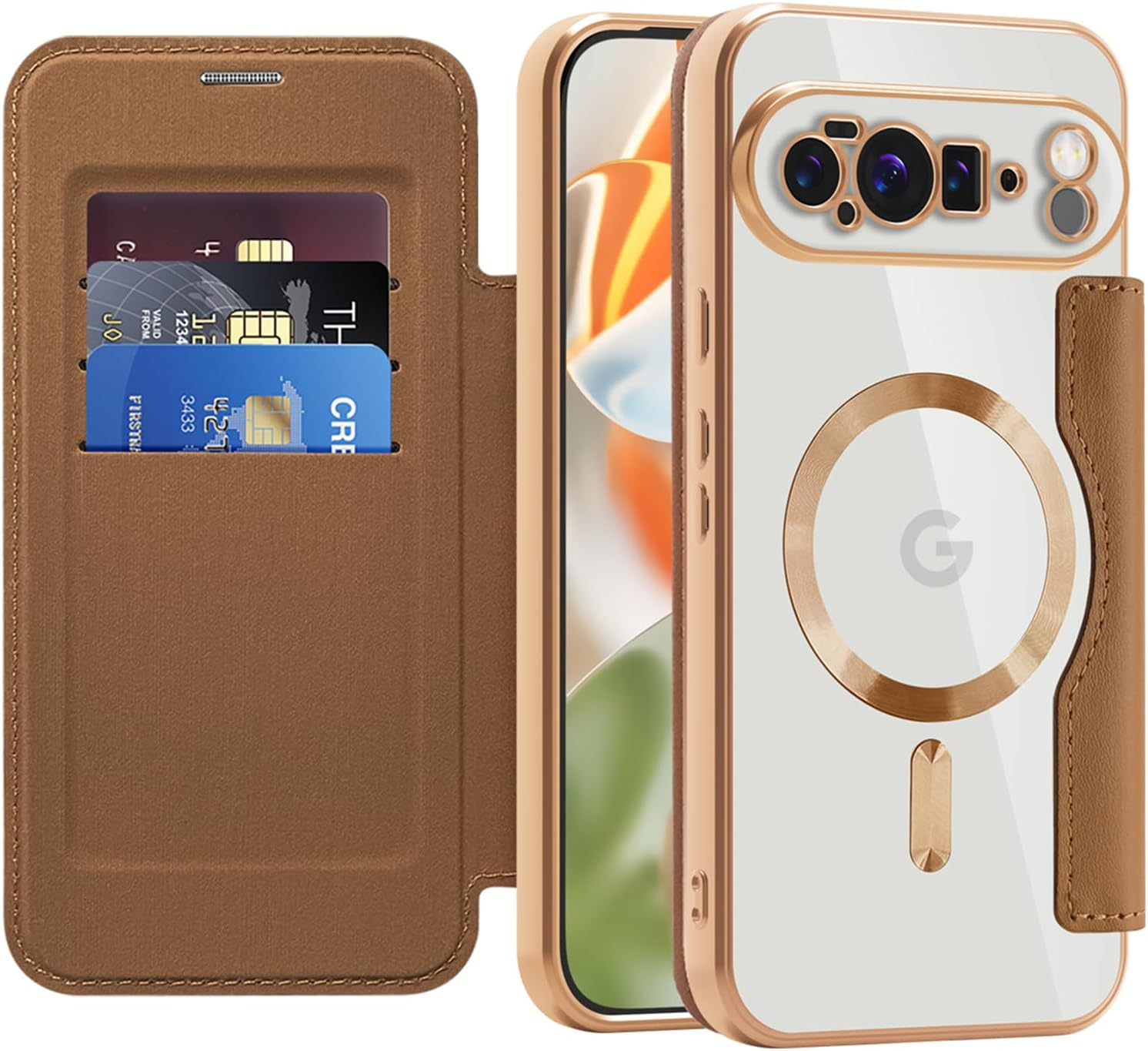 IMEIKONST Magnetic Case for Google Pixel 9 Pro XL Compatible with Magsafe, Premium PU Leather Flip Card Holder Clear Shockproof Protective Mobile Phone Case for Google Pixel 9 Pro XL Dark Blue JDCX