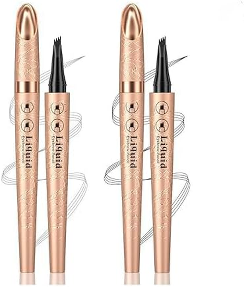 Pack of 2 Eyebrow Pencils, Microblading Eyebrow Pencil with 4 Fork Tips, Waterproof and Sweat-Resistant, Smudge-Proof Eyebrow Pencil Can Be Lightweight (Grey + Black) image number 2