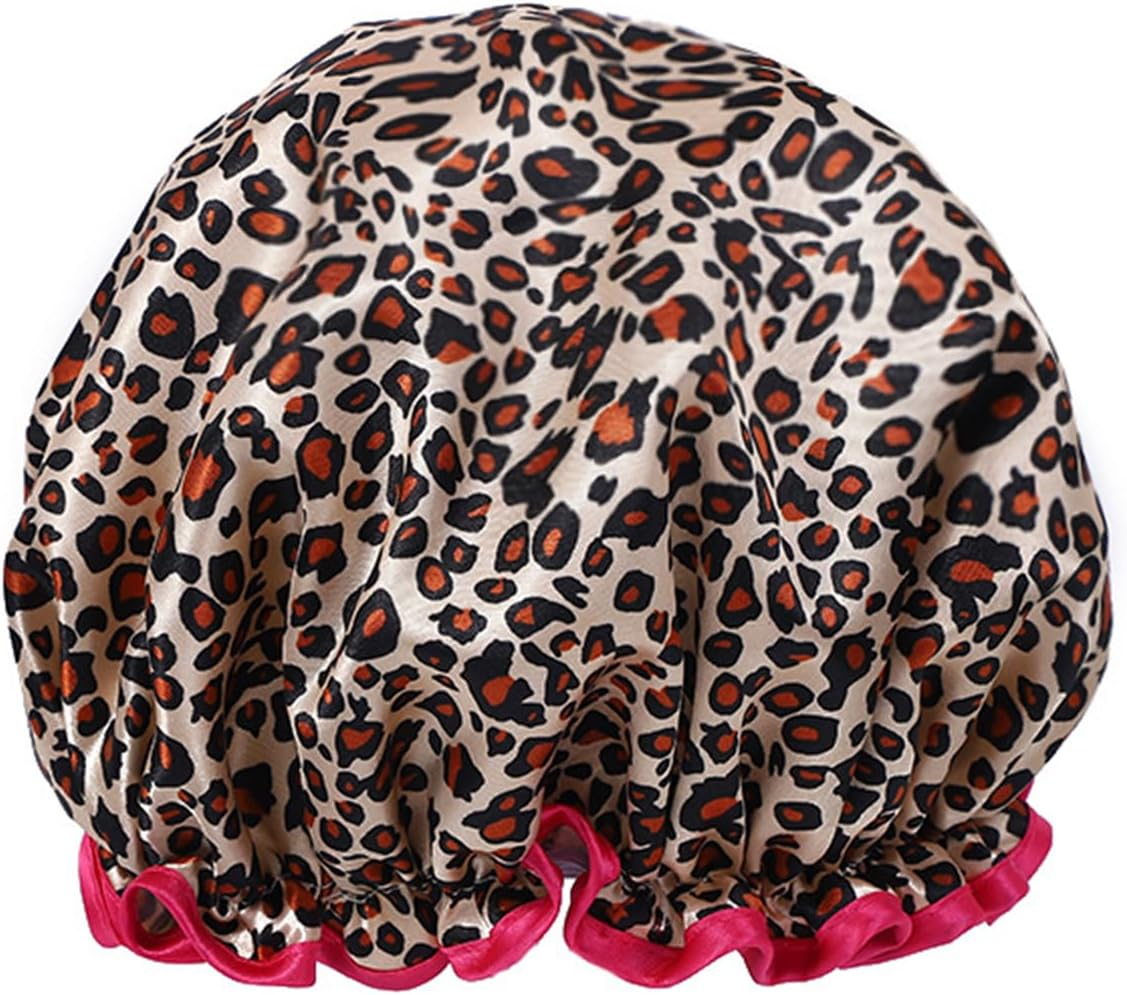 ADSEXY Double-Layer Shower Cap, Animal Print and Polka Dot Patterns, Waterproof, Set of 4 image number 2