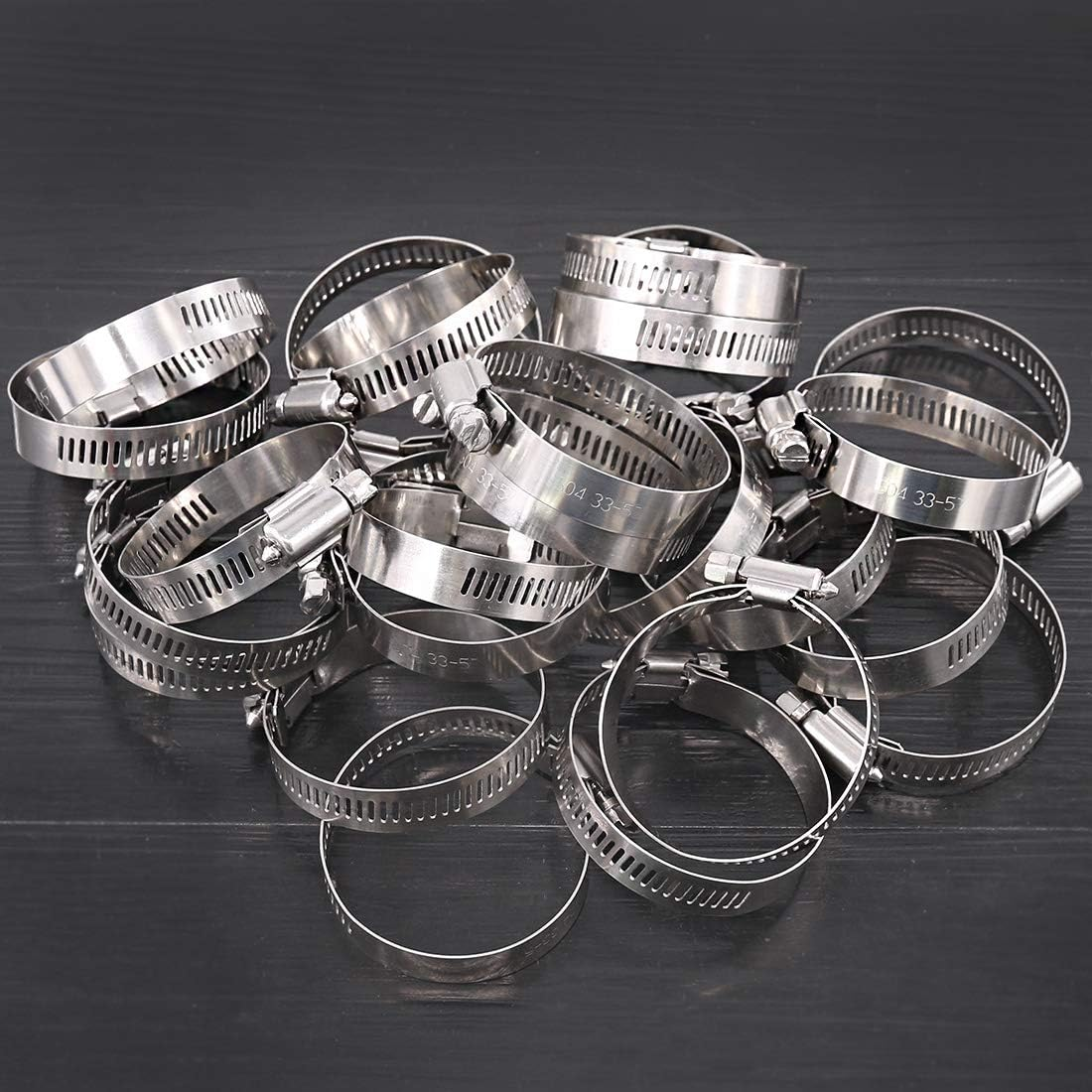 25-Pcs Adjustable [33 to 57Mm] Range Worm Gear Hose Clamp Fuel Line Clamp Assortment Kit for Plumbing - 304 Stainless Steel image number 4