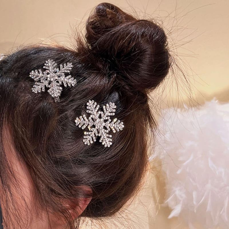 Silver Snowflake Hair Clips for Women Girls 4 Pcs Xmas Snowflakes Clip Snowflake Hair Accessories for Women Snowflakes Barrette Christmas Holiday Clips Barrettes image number 2