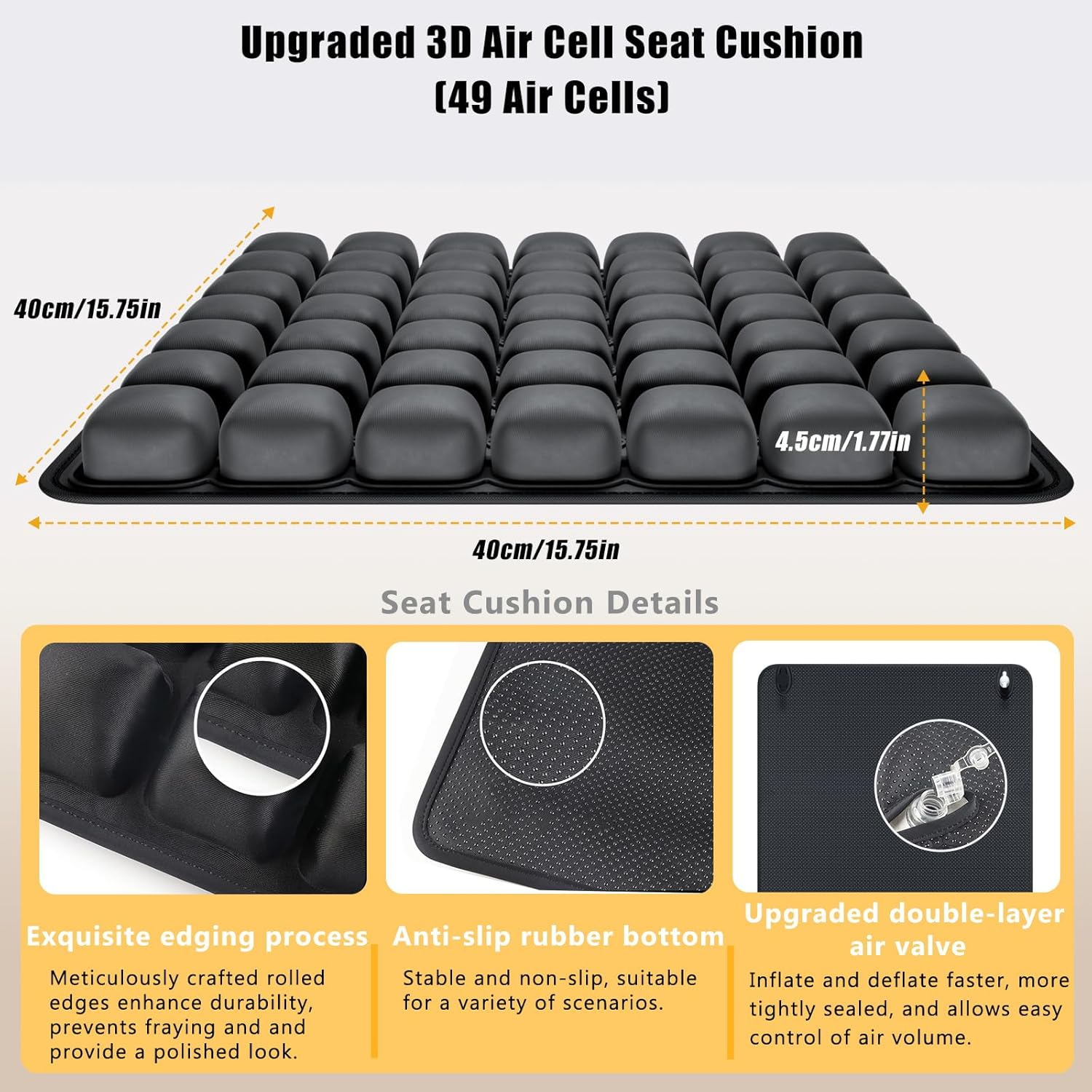 Upgraded Portable Travel Cushion, 3D Air Cell Seat Cushion, Self-Inflatable Seat Cushions, for Pressure Relief, Comfortable Travel for Airplane, Wheelchair, Car Set, Office Chair, Floor(49 Air Cells) image number 4