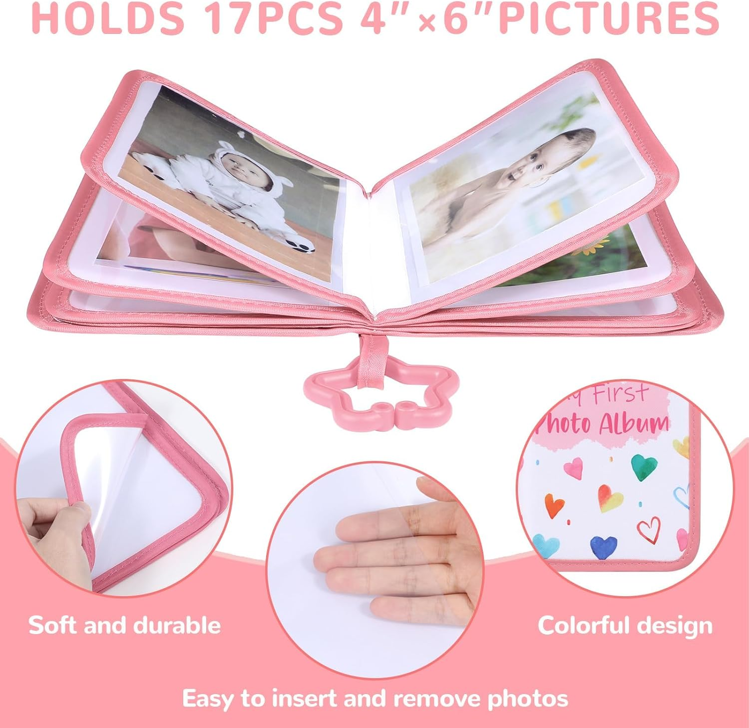 Baby'S My First Family Album Soft Photo Cloth Book Pink Heart My First Book of Photos Baby Memory Album Gift Holds 4X6 Pictures for Babies Newborn Toddler & Kids Baby Shower image number 4