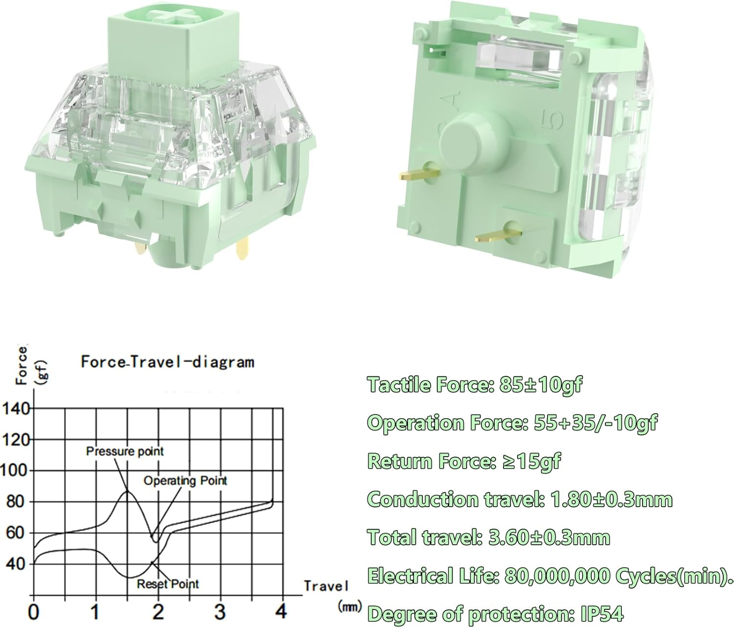Kailh Box Jade Bamboo Switch,55Gf Heavy RGB SMD 3 Pin Switch for Mechanical Gaming Keyboard (36Pcs) image number 6