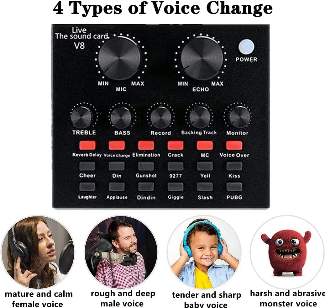 Podcast Equipment Bundle, BM-800 Recording Studio Package with Voice Changer, Live Sound Card - Audio Interface for Laptop Computer Vlog Living Broadcast Live Streaming Youtube Tiktok (AM100-V8) image number 4