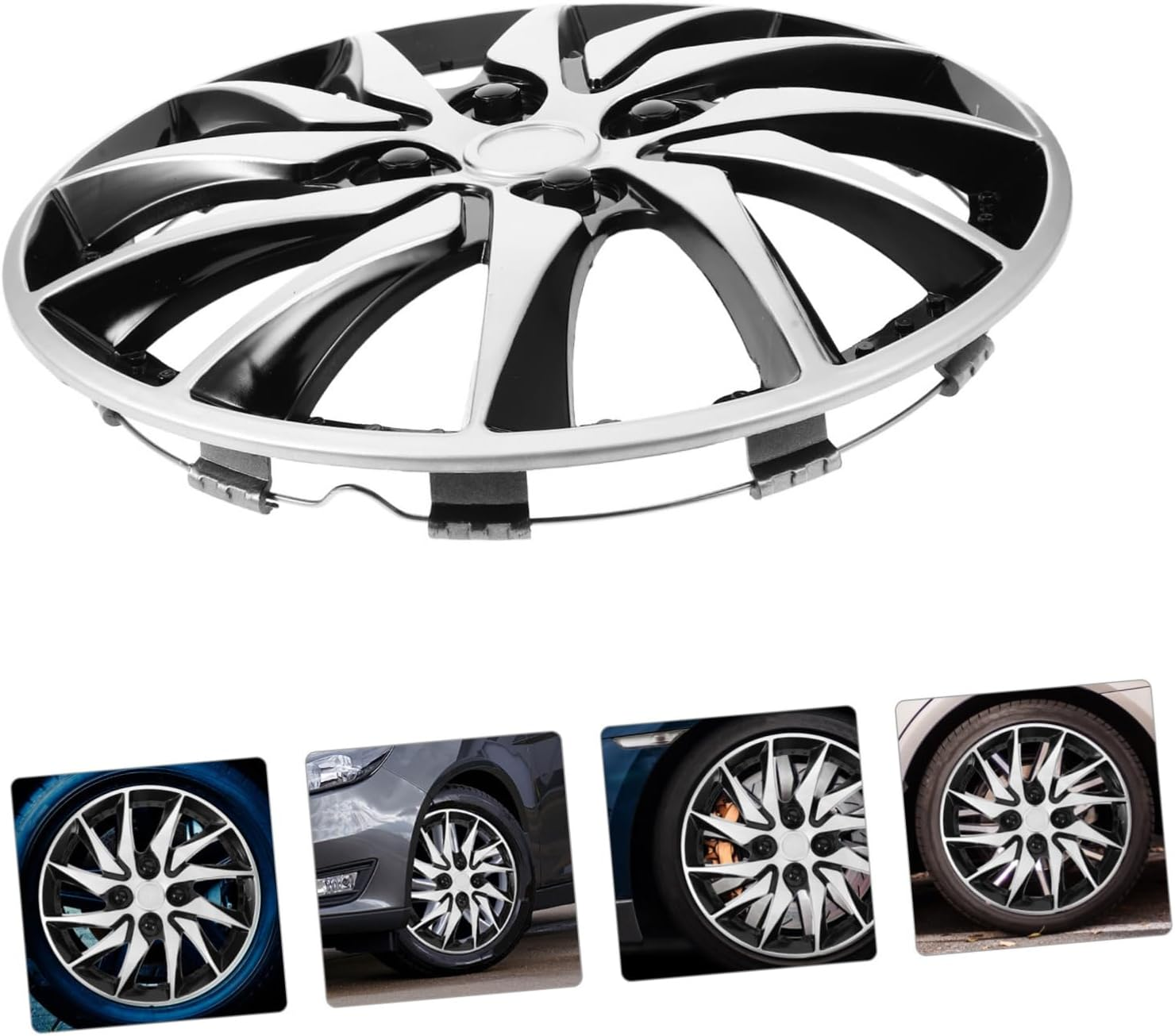 HAPINARY 14 Inch Automotive Wheel Hub Covers Decorative Rim Covers Fit for Cars Black Silver image number 1