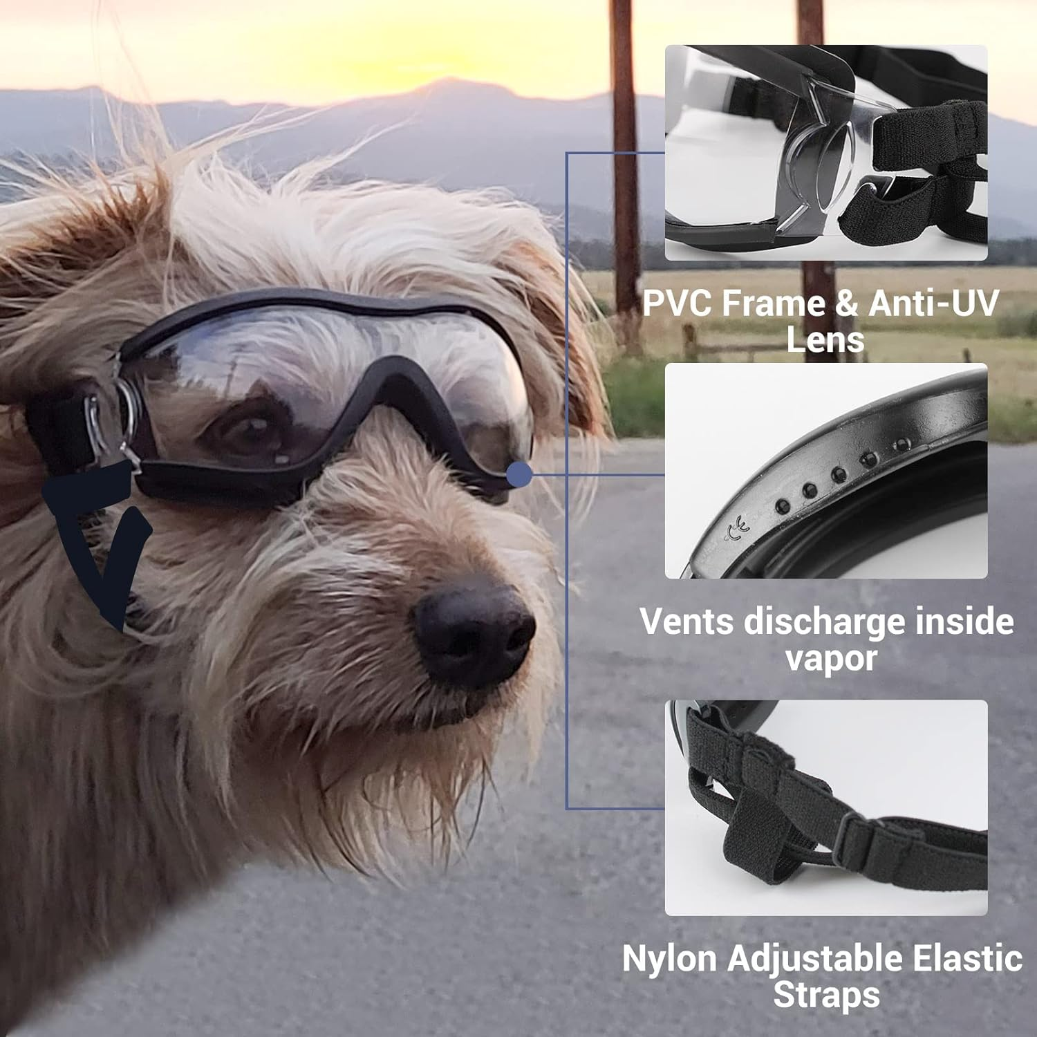 NAMSAN Dog Sunglasses Medium to Large Dog UV Transparent Goggles Windproof Anti-Dust Snowproof Pet Glasses with Elastic Straps, Clear image number 2