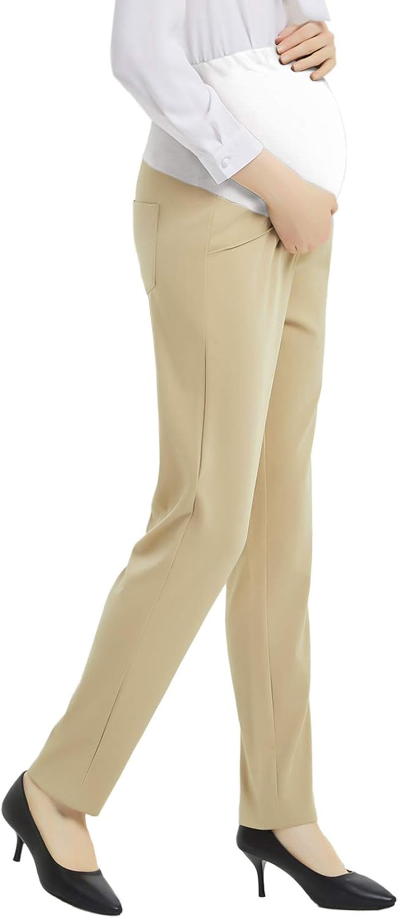 Maternity Dress Pants Flattering Work Long Pants Stretch Slim Fitted Maternity Clothes Trousers Black L image number 3