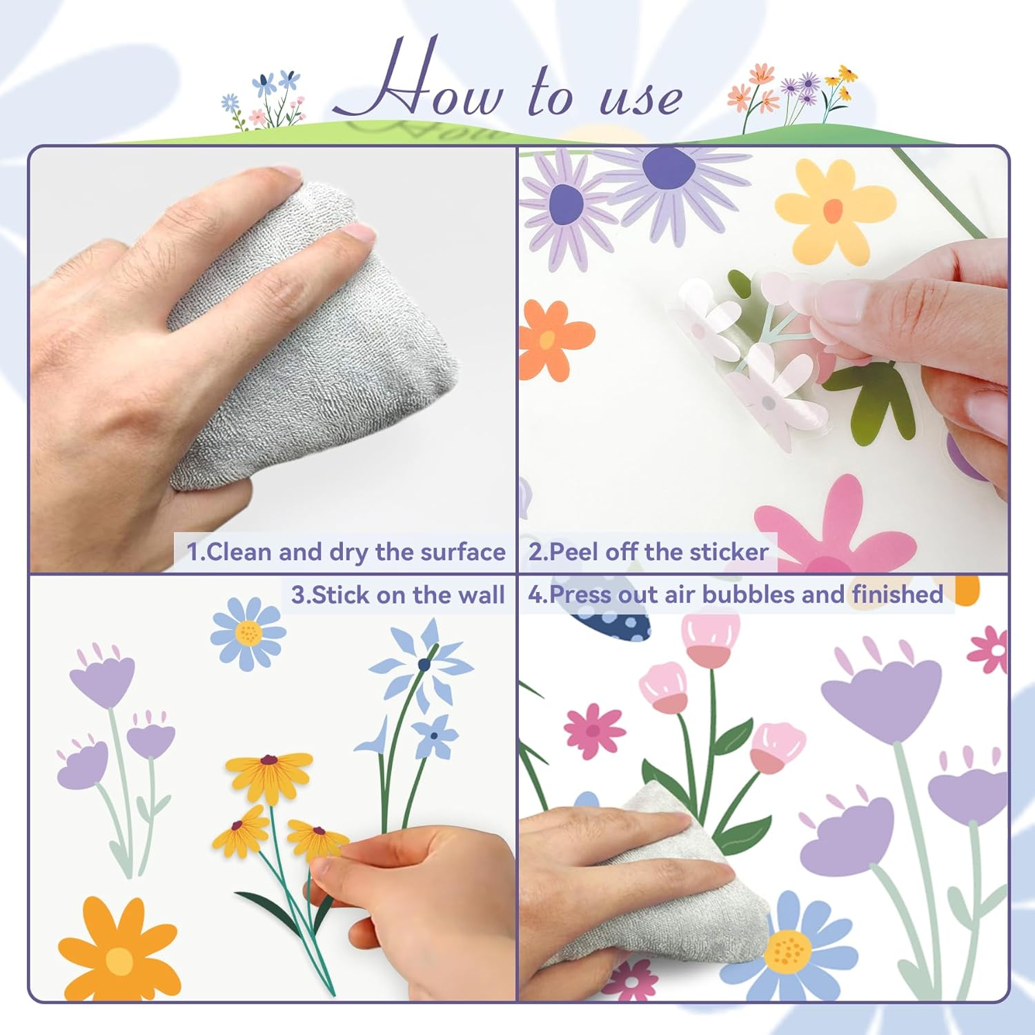 Flower Wall Decals - 8 Sheets 102 Pcs Spring Themed Wildflower Wall Stickers Peel and Stick Fairy Floral Wall Decor for Girls Bedroom Living Room Nursery Home - Animal Alphabet image number 6