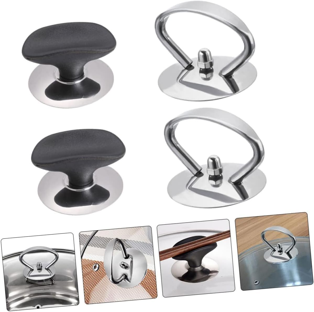 4Pcs Pot Lid Knobs, Universal Kitchen Cookware Replacement Pan Lid Holding Handles, Pot Lid Cover Knob Handle, Knobs Casserole Kettle Cover Glass Saucepan Handle Replacement Set
