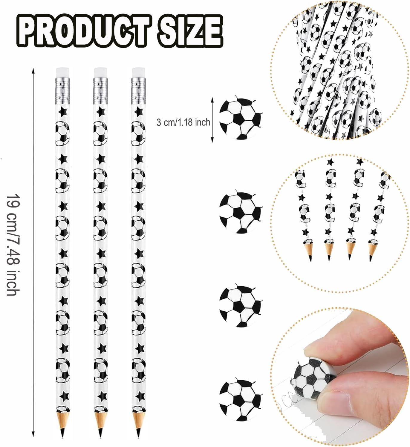 36 Pcs Soccer Pencils Soccer Erasers Sports Pencils with 36 Pcs Sports Ball Erasers Wooden Themed Pencils & Erasers Set for Party Favors, Birthday,School & Office Supplies