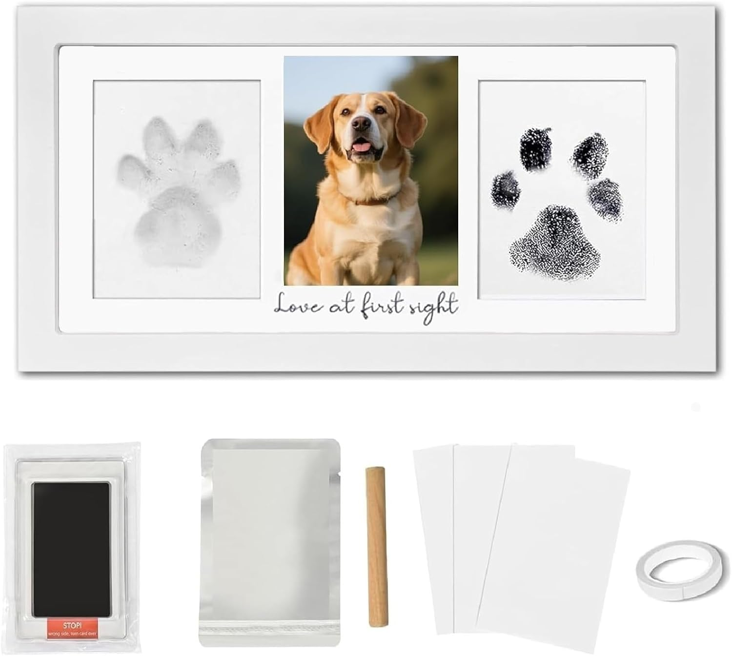 Paw Print Kit for Dogs, Pet Memorial, Kit with Wooden Pet Memorial Frame, Soft Pawprint Clay and Clean Touch Ink Pad, DIY Choice for Dog Cat Lovers (White) image number 4