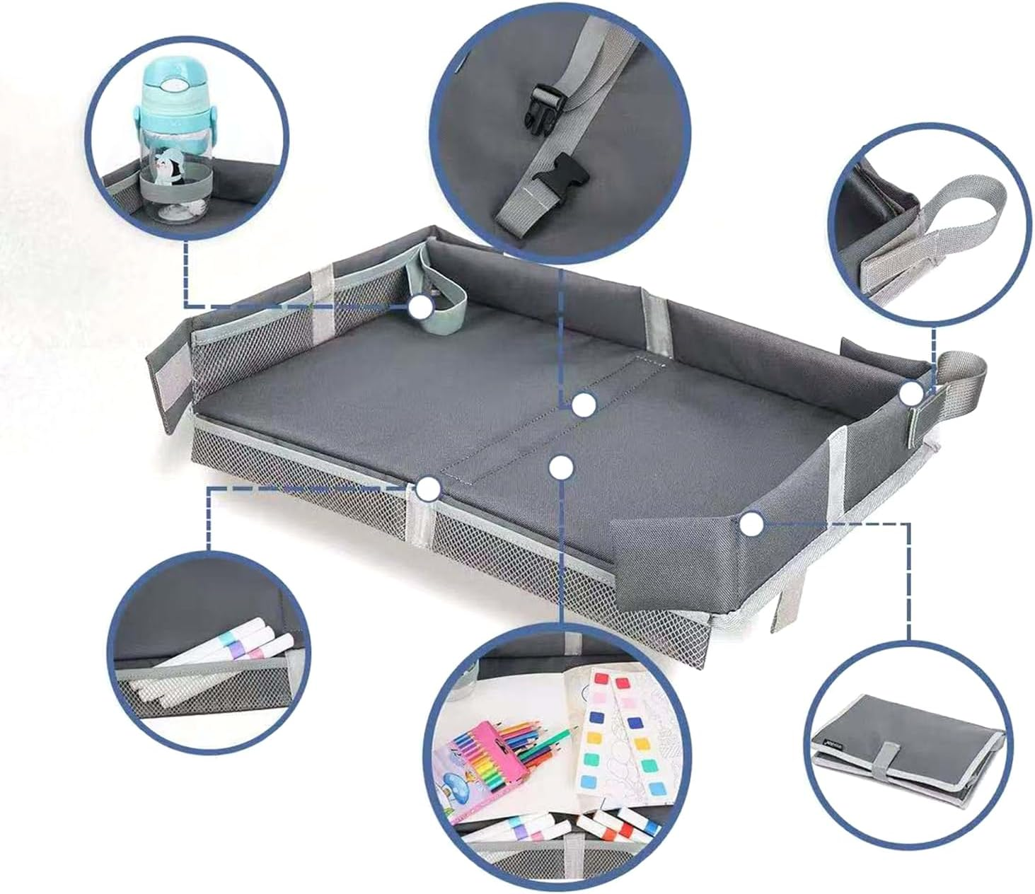 Travel Tray for Plane,Airplane Tray Table Cover,Foldable Travel Tray Cover,Travel Table with Pockets,Play Space Compact Flying Supplies Snack Desk for Road Trip Boys Plane Girls Train Vacation image number 3