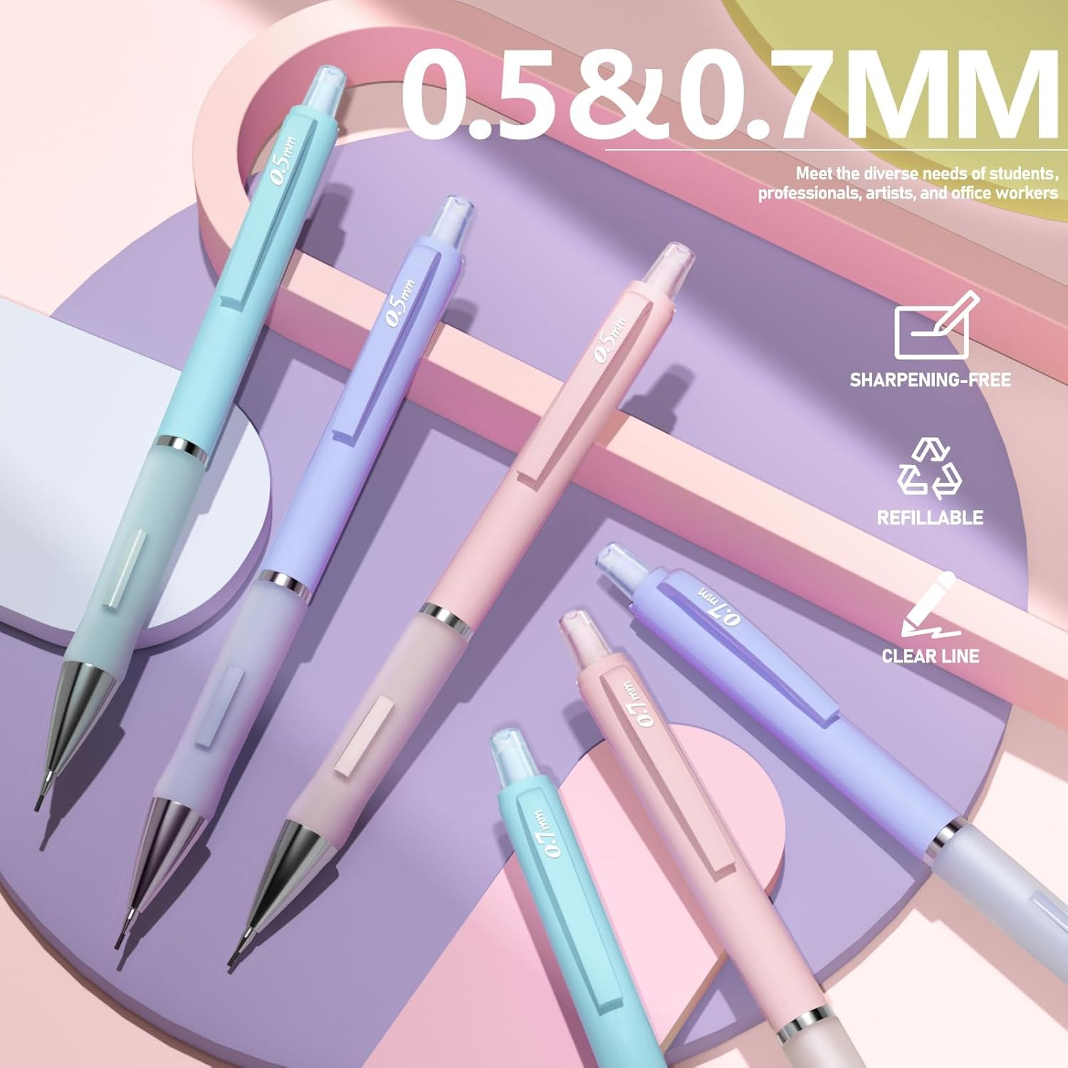 Four Candies Pastel Mechanical Pencil Set - 6PCS 0.5 Mm & 0.7Mm Pencils with 360PCS HB #2 Lead Refills, 3PCS Erasers and 9PCS Eraser Refills, Cute School Supplies Stuff for Student Writing Drawing
