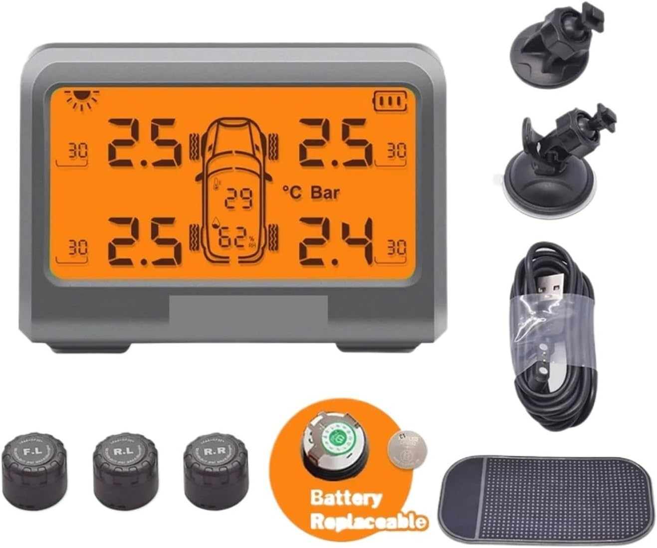 Solar TPMS Car Tire Pressure Monitoring System with 4 Wheel Tyre Battery Replaceable Internal External Sensors TMPS(MY77T External Type) image number 5