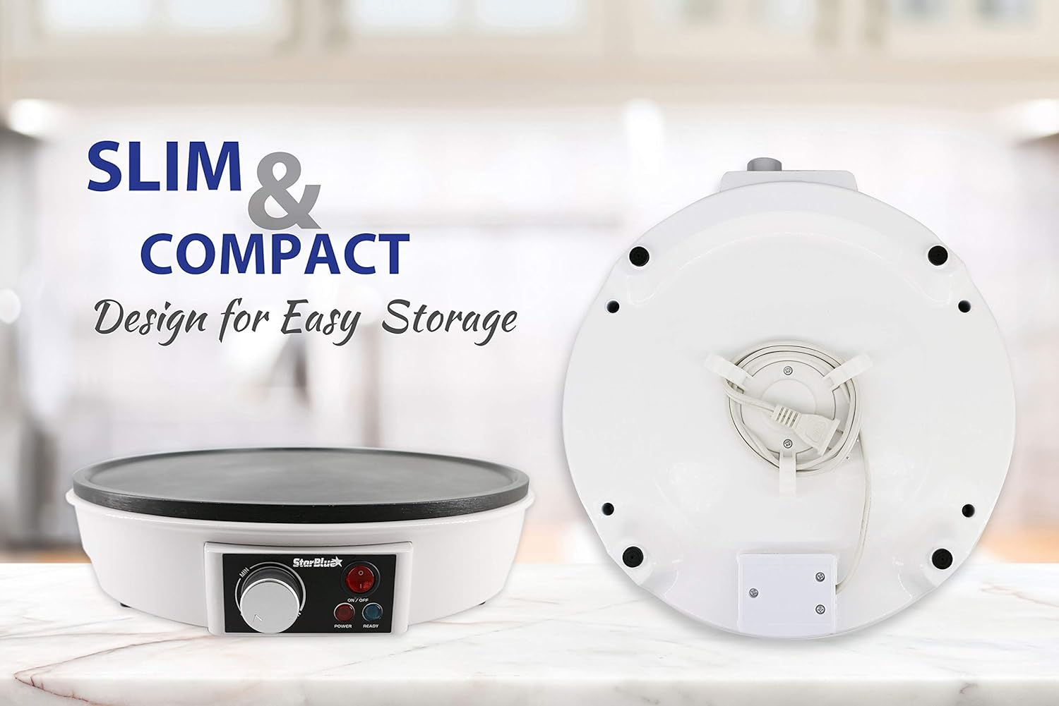 30.5Cm Electric Pancake & Crepe Maker by Starblue with FREE Recipes E-Book and Wooden Spatula - AC 220-240V 50/60Hz 1000W, UK Plug, Australia Adapter Included