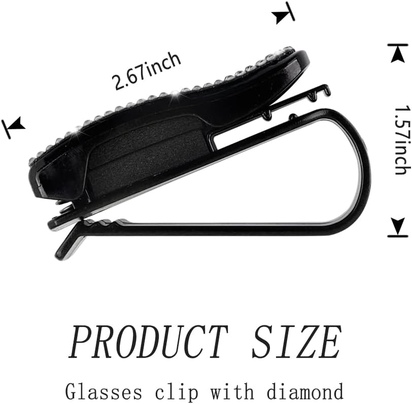 Turcee Set of 2 Bling Rhinestone Car Sun Visor Glasses Holders with Anti-Scratch Sponge,Car Decoration for Women Girls,Ticket Card Clip Visor Organizer,Universal Rhinestone Car Accessories (Colorful) - Colorful image number 3