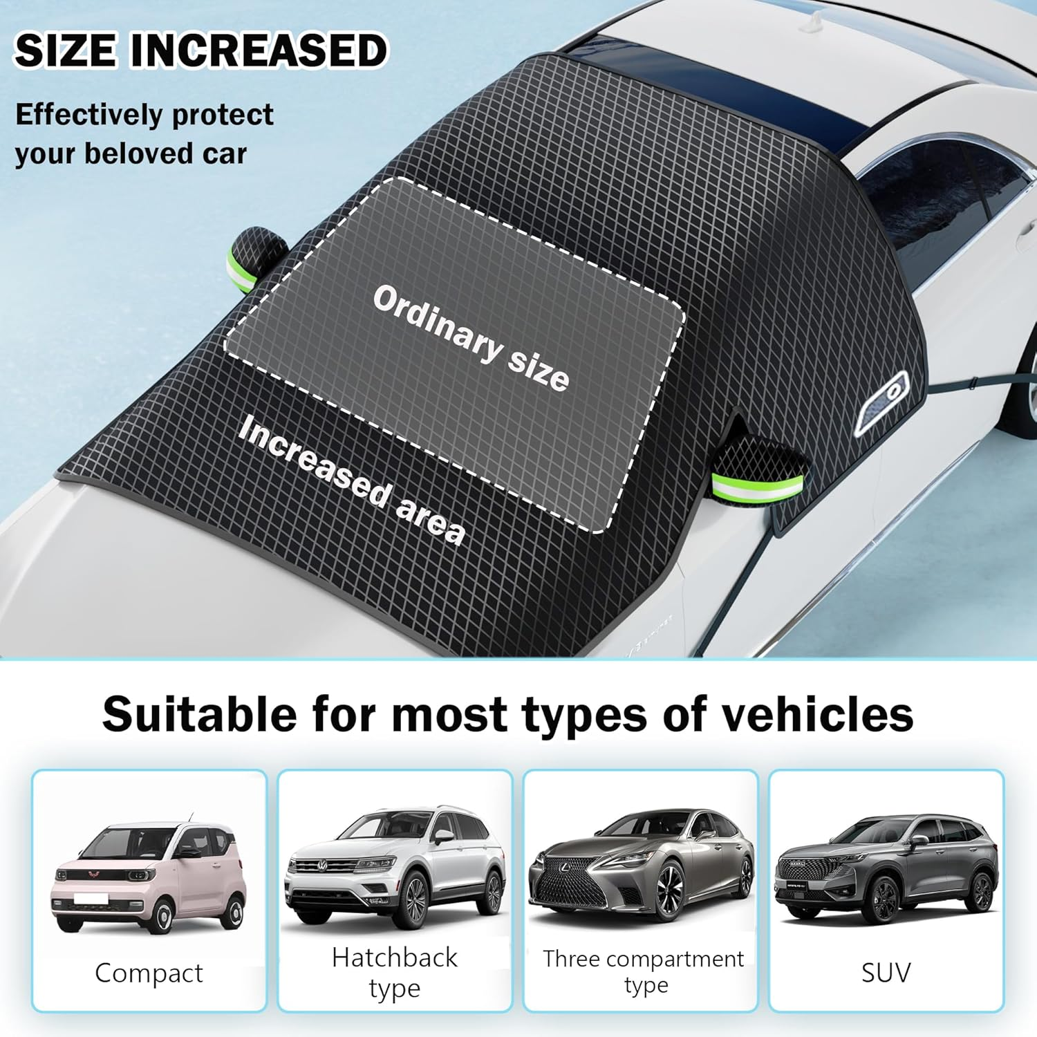 Large Car Windshield Cover for Ice and Snow - Automotive Windshield Snow Covers with Side Window & Rearview Mirror Protector, Winter Magnetic Car Anti-Snow Cover, Universal for Most Cars,Sedan,Suv image number 4