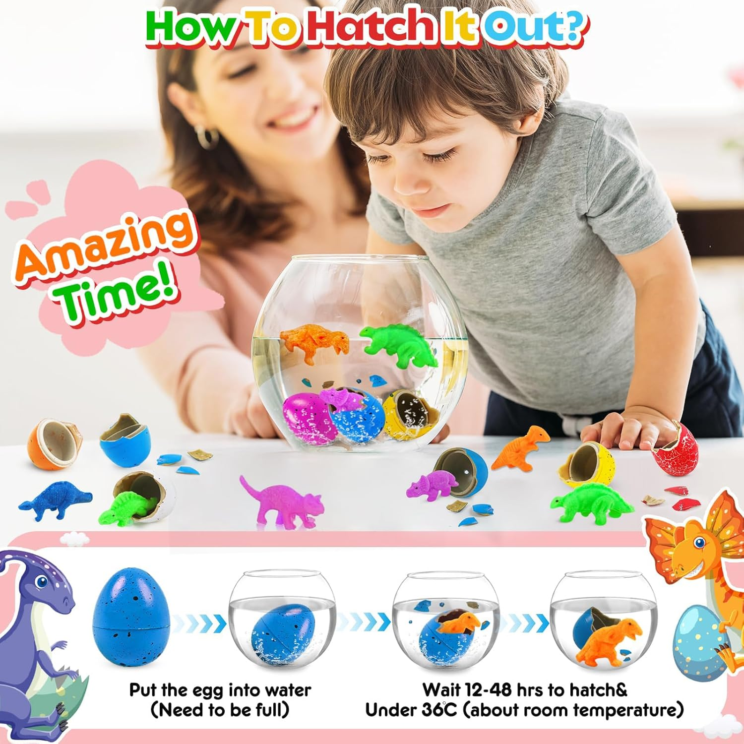60 Pcs Hatching Dinosaur Eggs, Water Growing Toys for Boys Girls, Dinosaur Eggs with Dinosaurs Inside, Dinosaur Party Favors for Kids image number 1
