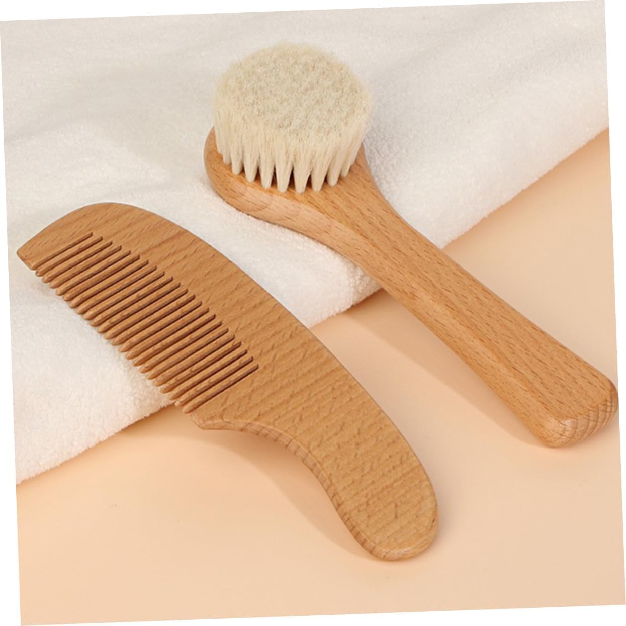 Wooden Baby Hair Brush and Comb Set, 2 Piece Wood Newborn Baby Hair Brush Set,Soft and Gentle Newborn Baby Brush and Comb Set, Soft Gentle Bristles, for Newborns image number 2