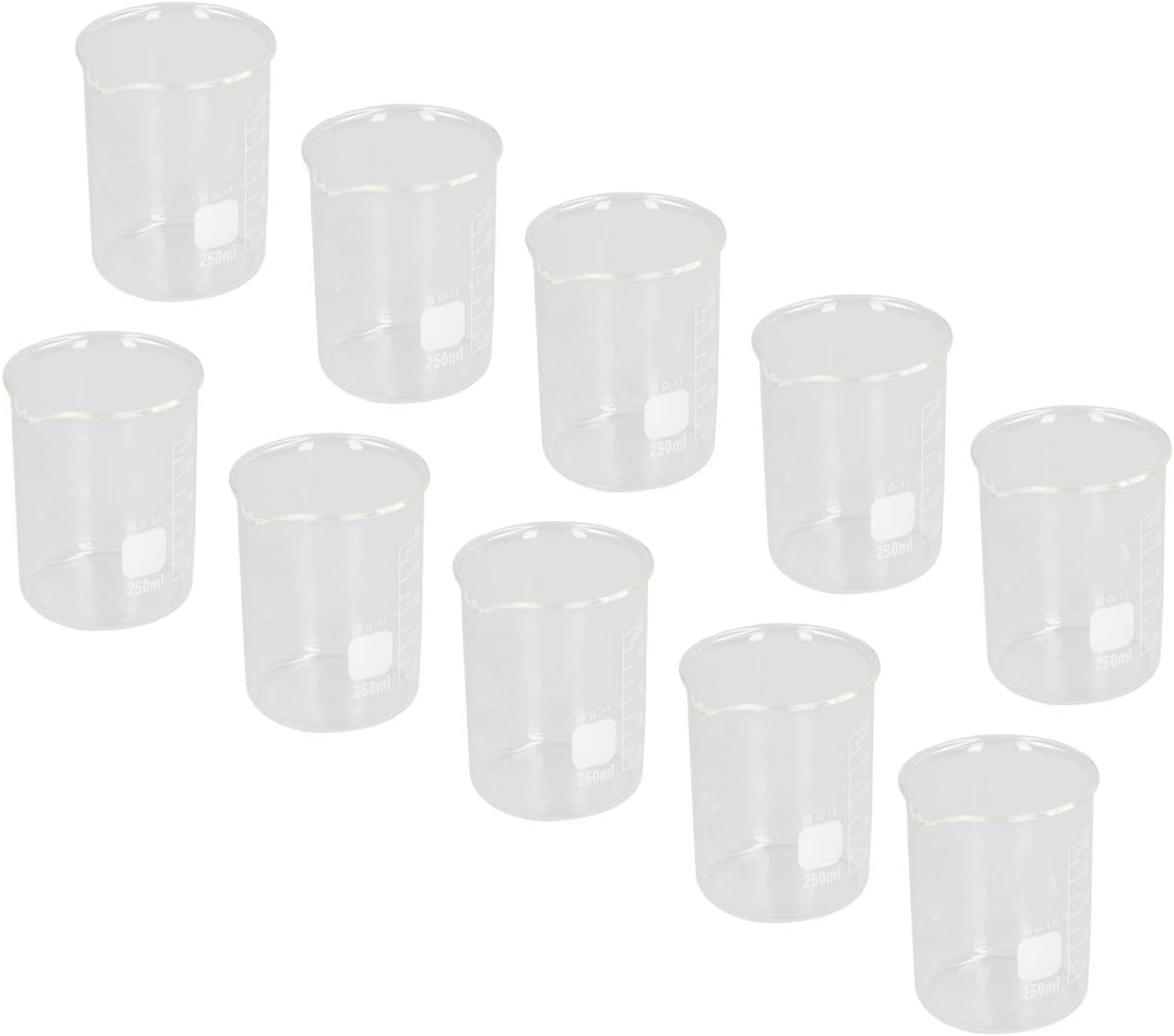 Glass Beaker, 10Pcs 250Ml Lab Beakers Glass Graduated Beaker Set, Professional Borosilicate Glass Measuring Beakers for Laboratories Classrooms image number 2
