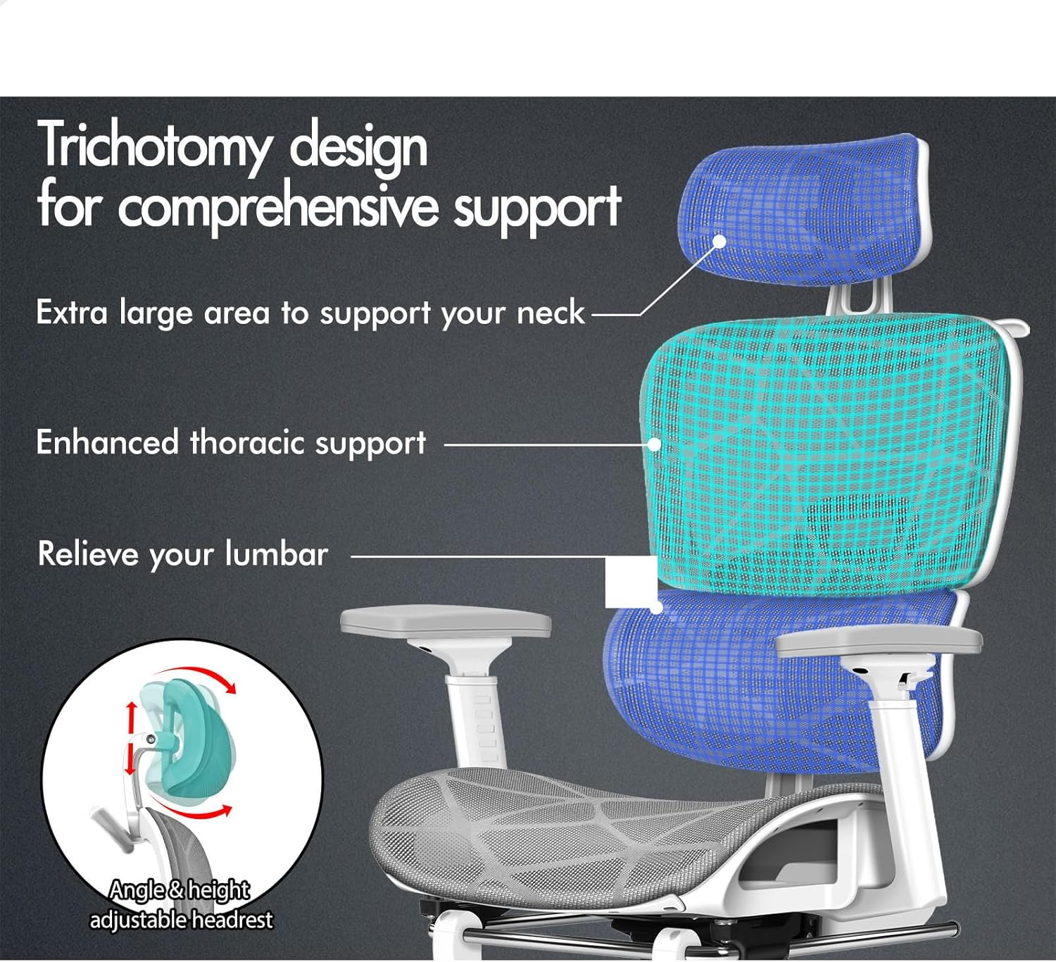 ALFORDSON Patton White Grey Mesh Gaming Chair for Executive Computer Desk, Recline Tilt Adaptive Back Support, Ergonomic Office Chair with 3D Adjustable Armrest and Headrest & Footrest, Max 180Kg