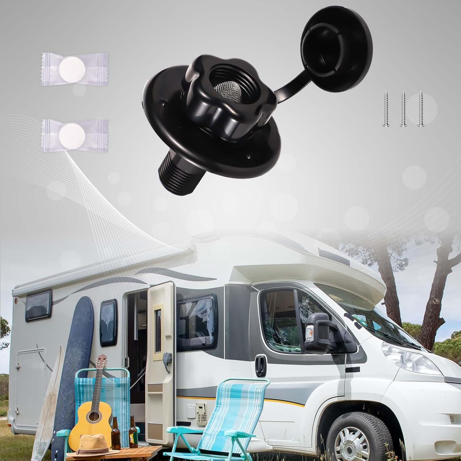 SAVITA RV Water Inlet with Check Valve, Brass Threaded Pipe RV Water Hookup Inlet RV Water Inlet Connection Camper Water Hookup Connector RV City Water Fill Inlet Flange for Camper Van RV (Black) image number 3