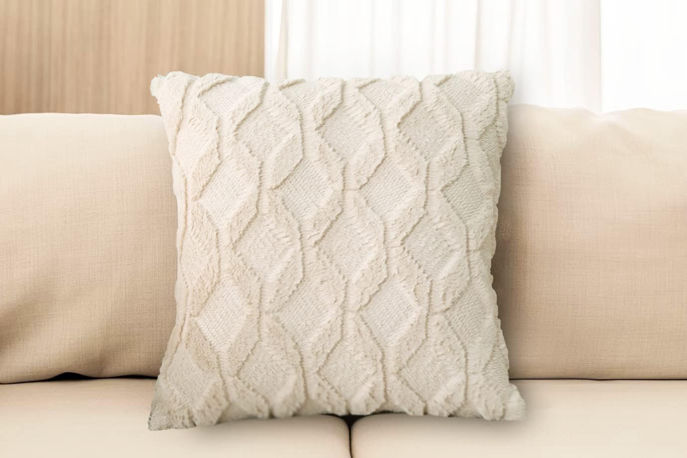 2 Pcs Faux Wool Throw Pillow Covers 18X18 Inches (45 X 45Cm) Decorative Farmhouse Velvet Couch Pillow Case Soft Plush Square Boho Cushion Pillowcase, Beige image number 3