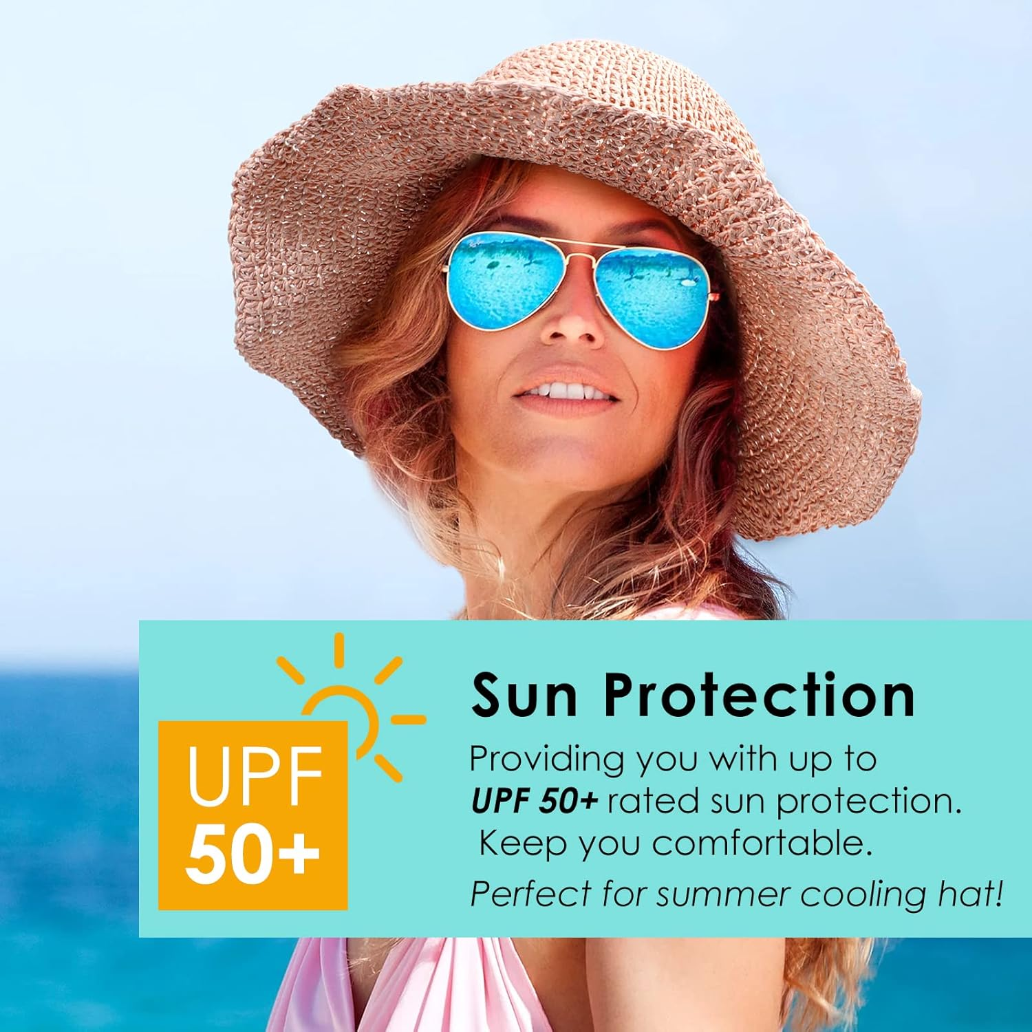 Women'S Foldable Sun Hat Wide Brim UPF 50+ Braided Summer Straw Floppy Beach Hat image number 6