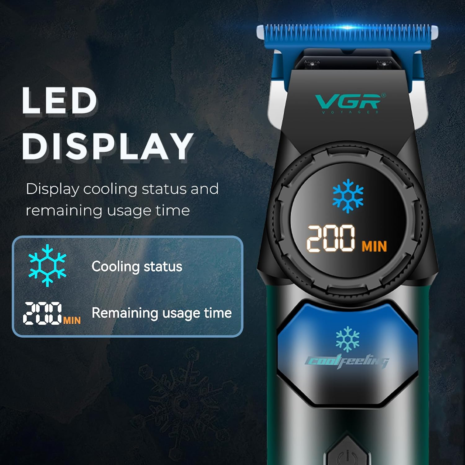 VGR 946 Professional Hair Trimmer for Men, 8000RPM High-Speed Cordless T-Blade Trimmer with Blue Ceramic & Powder Metallurgy Blade, Rechargeable Detail Clipper with 4 Guide Combs & USB Charging image number 1