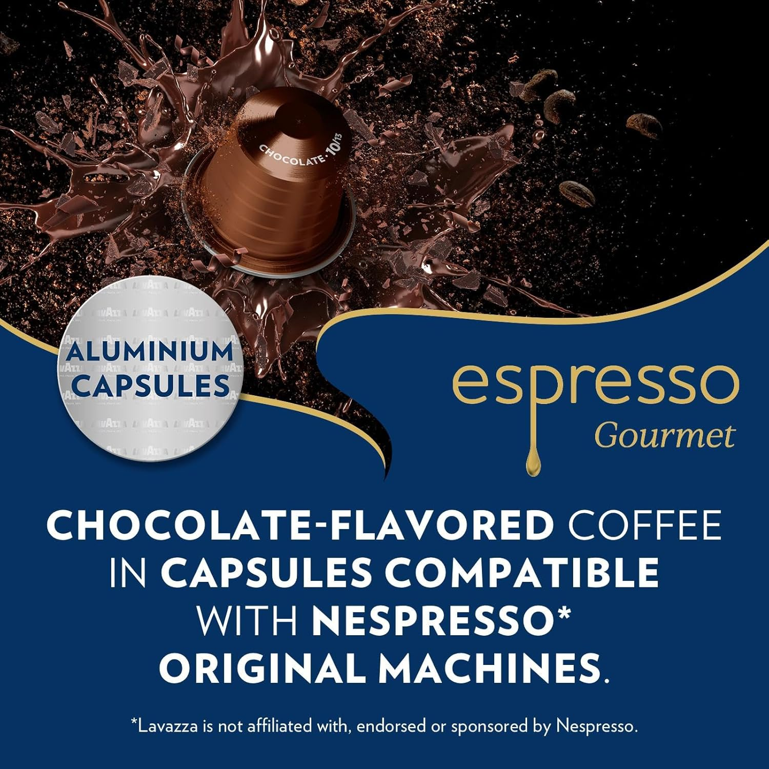 Lavazza, Espresso Gourmet Chocolate, 100 Aluminium Capsules Compatible with Nespresso* Original Machines, with the Natural Chocolate Aroma, Arabica & Robusta, Intensity 10/13, Medium Roasting image number 1