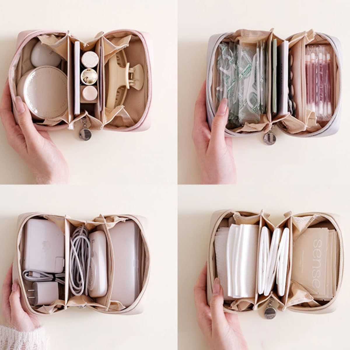 Volcano Structure Design Makeup Bag for Women, Portable Travel Storage, Large Capacity Cosmetic (Silver)