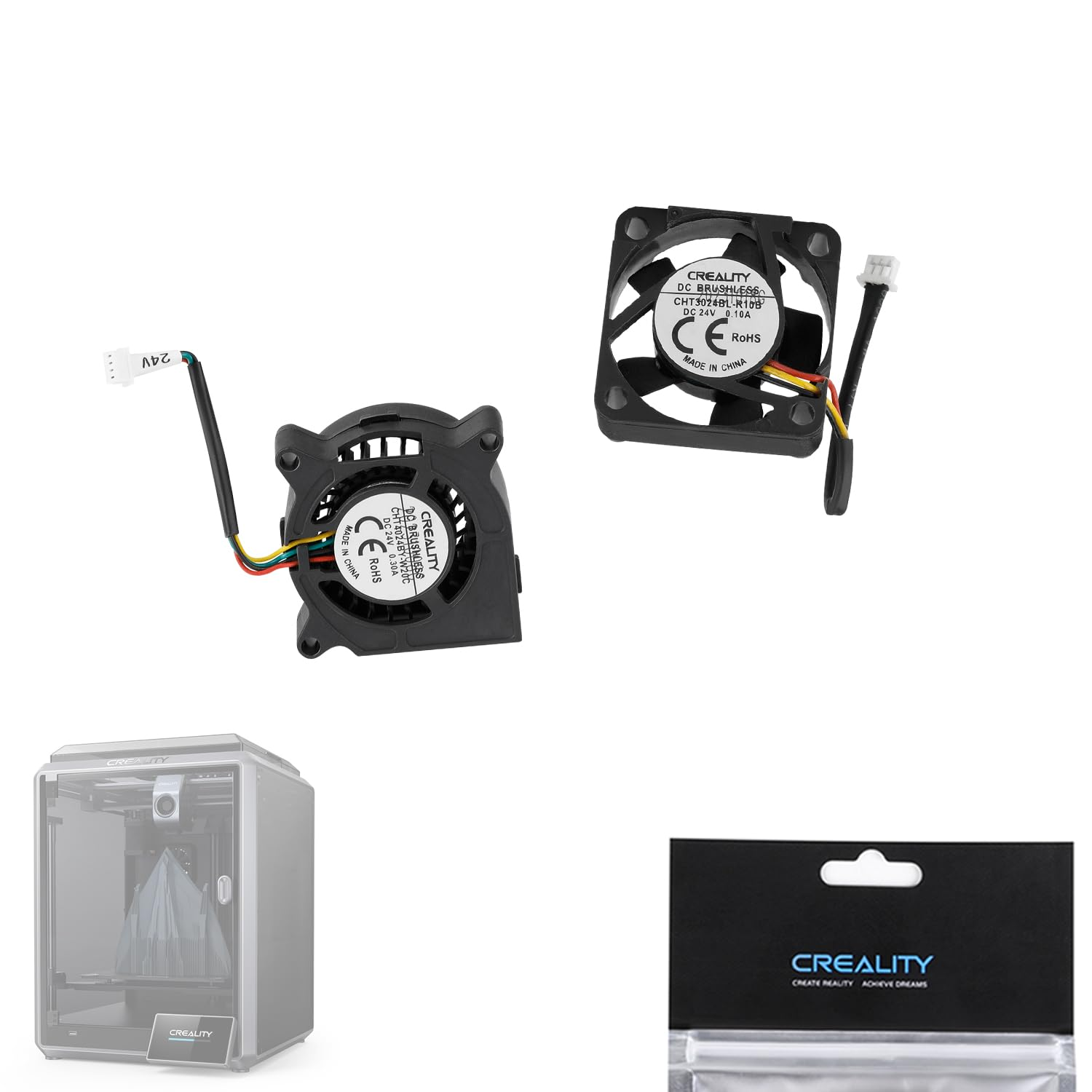 Creality Original K1 Fan 24V Set(2Pcs), 3010 Axial Fan and 4020 Blower Fan for 3D Printer K1/K1C/K1 Max/K1 SE image number 4