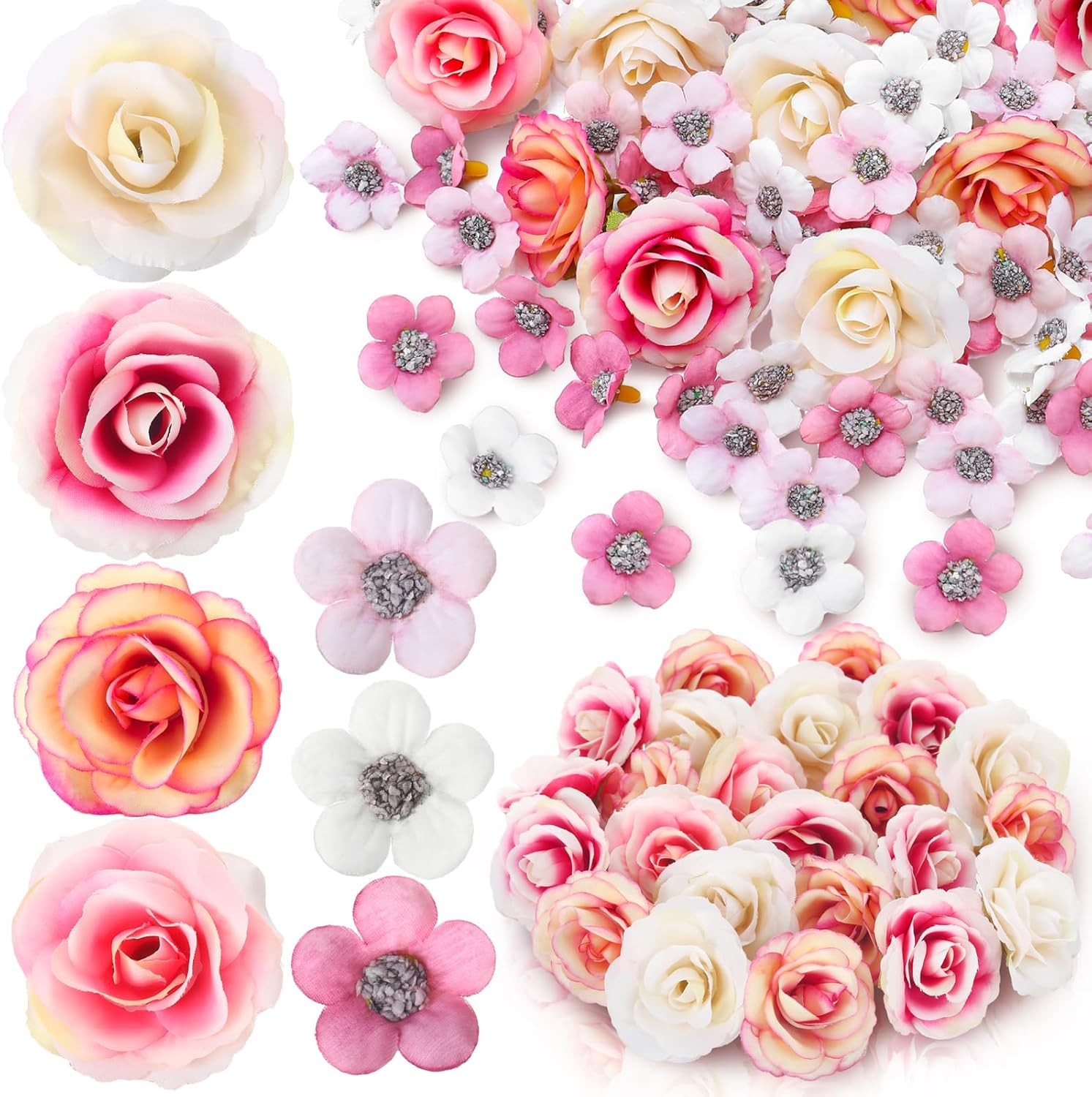 Janinka 174 Pieces Fake Mini Flowers for Crafts Small Silk Artificial Fabric Flowers Bulk for Wedding Decor Party Wreath DIY, 2 Cm 4 Cm, Colorful