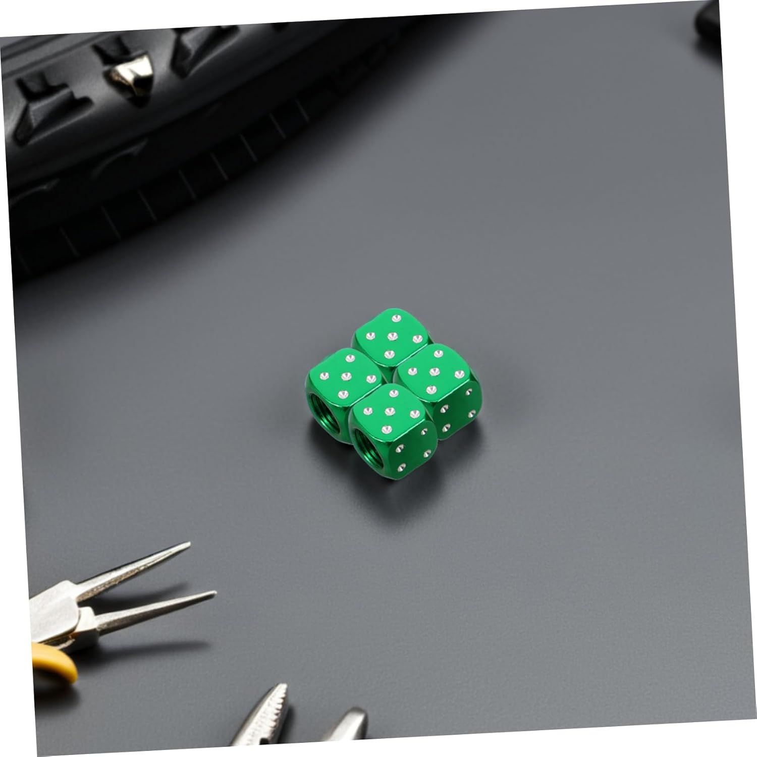 Vaguelly 4Pcs Creative Dice-Shaped Tire Valve Caps Aluminum Alloy Dice Valve Stem Cap Universal Car Accessory for Cars Trucks and Motorcycles image number 5