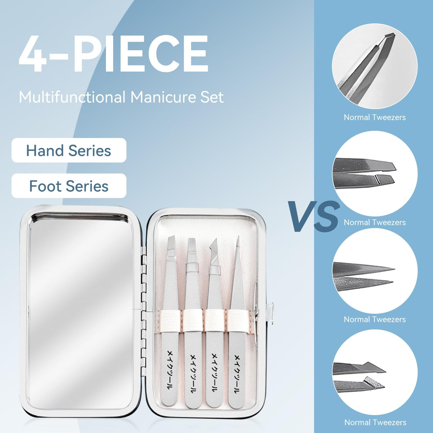 Sashion Eyebrow Tweezers Set - 4 Pack Precision Tweezer with Mirror & Leather Travel Case for Women & Men Gifts, Professional Stainless Steel Tweezer Sets for Plucking,Facial Hair,Ingrown Hair Removal image number 5