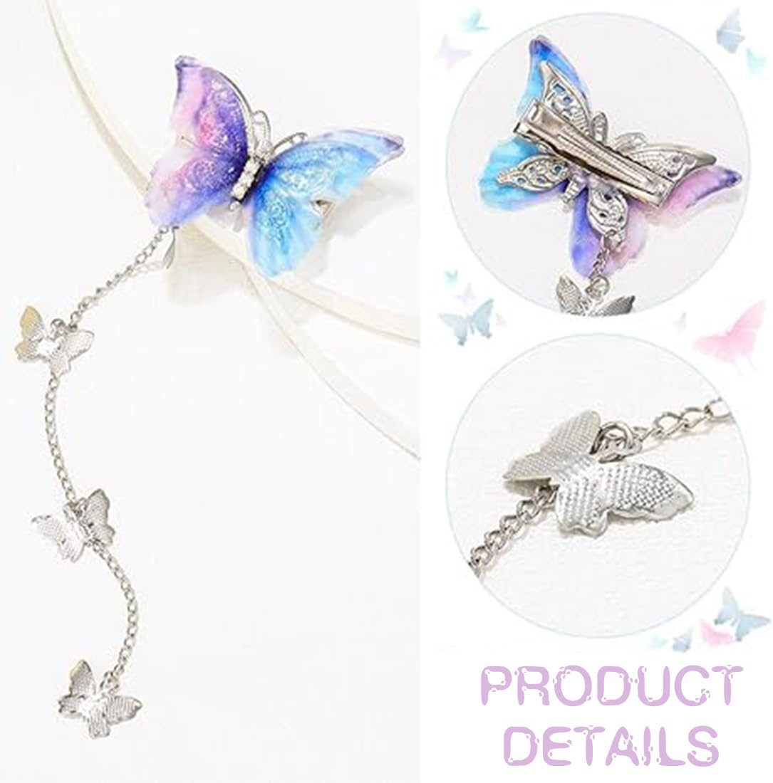 XUZOPIM Pack of 6 Butterfly Tassel Hair Clips Movable Fabric Butterfly Hairpin with Removable Tassel Cute Rhinestone Pins Side Clip Hair Clips Accessories for Women Girls Hair Accessories Girls image number 4