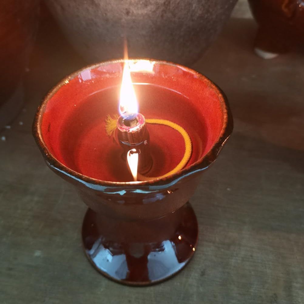 VOSAREA Ceramic Vintage Oil Lamp Kerosene Lantern Oil Lamp Decorative Light Vintage Paraffin Antique Candle Holder for Living Room Ambient Light (2.67X2.67X2.36 Inch) image number 3