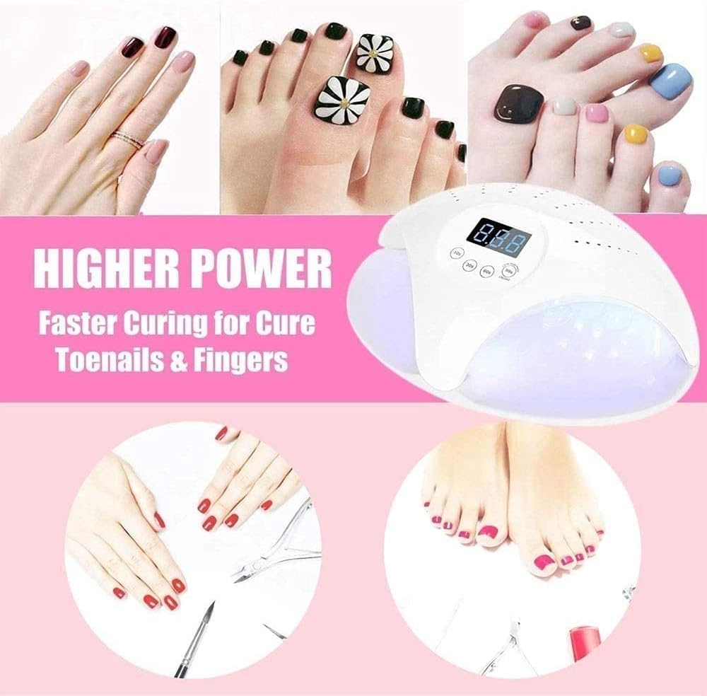 LED Nail Lamp,Nail Dryer, UV Nail Lamp with 4 Timers Settings for Two Hands, Automatic Sensor for Portable Handle Gel Nail UV Light(Pink) - Pink image number 4