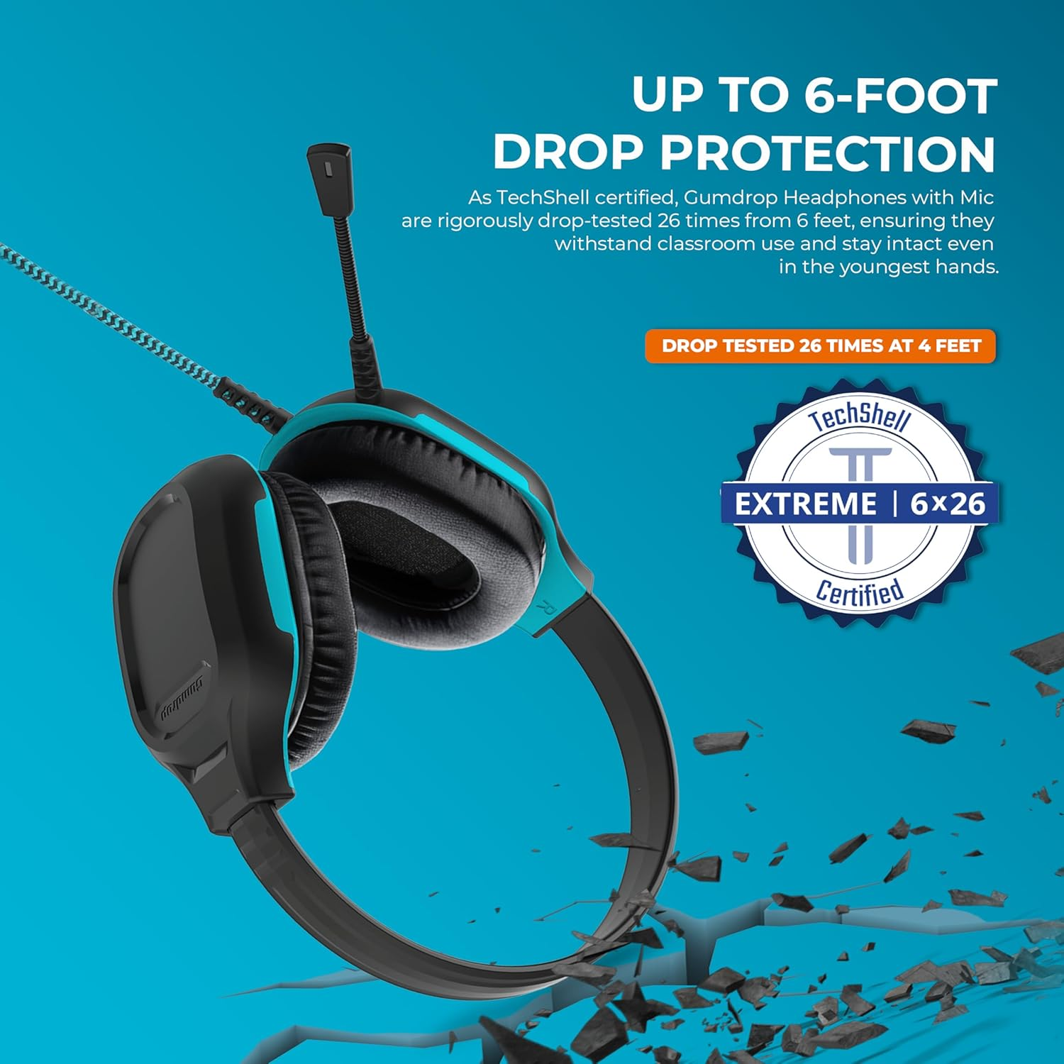 Gumdrop Droptech On-Ear Wired Headphones with Microphone | 3.5 Mm Jack Long Tangle Free Chew-Proof Cord Rugged Drop Tested and Comfortable for Kids, Students, Classroom and School Use - Black image number 5