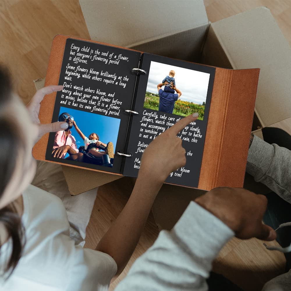 Leather Photo Album, Scrapbook Album with Retro Pendents, DIY Travel Vintage Photo Album, Family Photo Book Refillable 60 Pages for Anniversary Birthday Wedding (Red) - Coffee image number 2