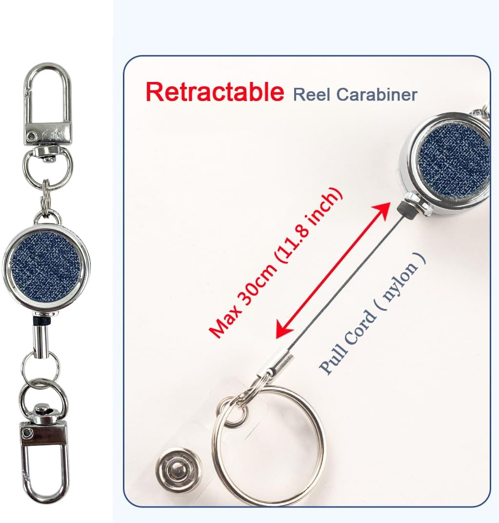 Badge Holder with Lanyard Set - Heavy Duty Carabiner Clip Retractable Reel Keychain with ID Card Badge Holder (Light Green+Deep Blue) - Light Green+Deep Blue image number 5