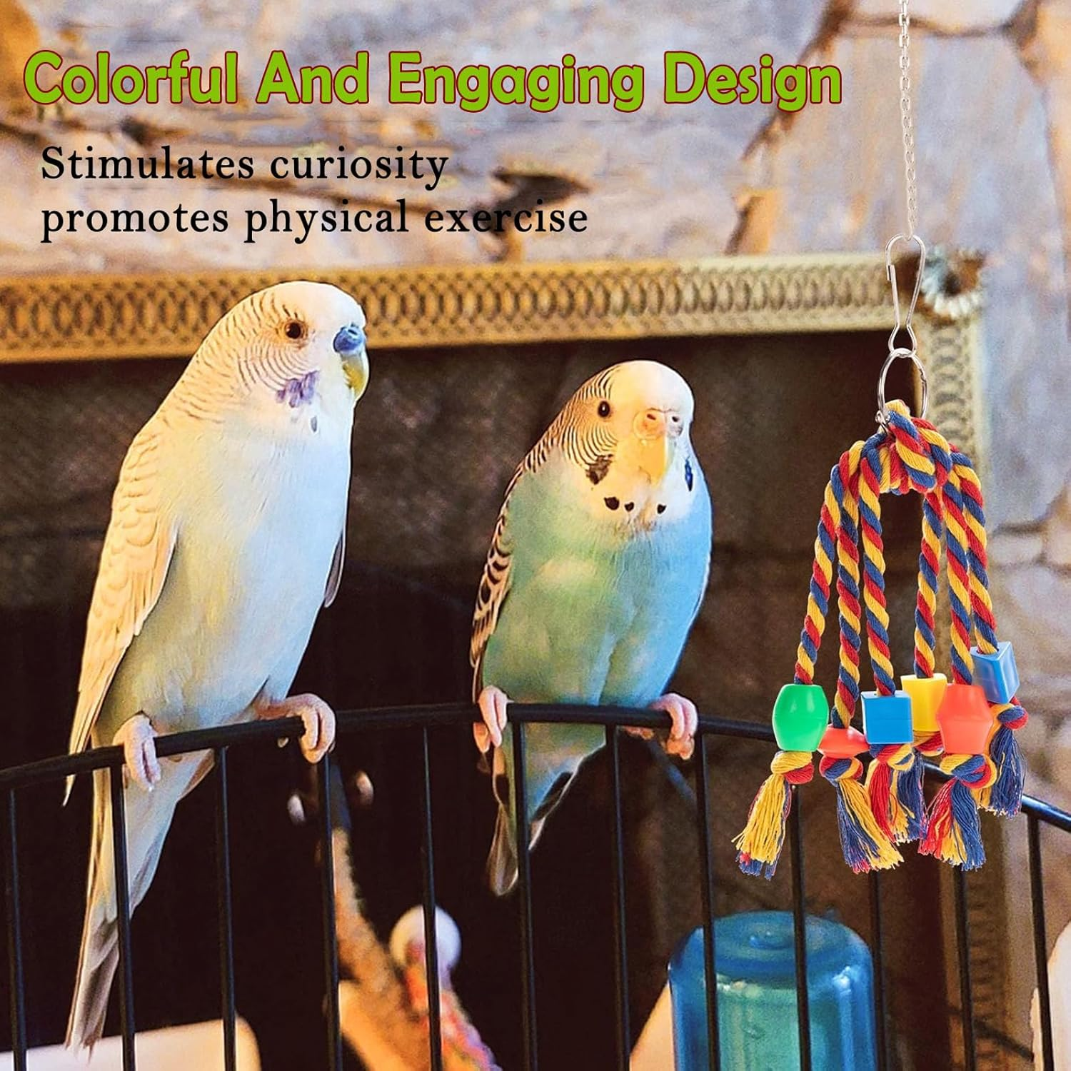 Wakouter Bird Toys, 6 Pcs Parrot Toys, Bird Swing Hanging Standing Chewing with Colorful Shredding Foraging, Climbing Ladder Bird Cage, for Lovebird, Conure, Cockatiel, Finches, Parakeets, Macaws image number 3