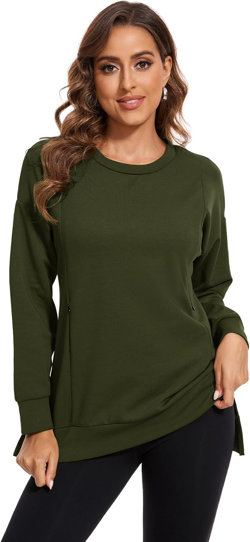 Smallshow Women'S Nursing Tops Sweatshirt Long Sleeve Side Split Breastfeeding Shirt